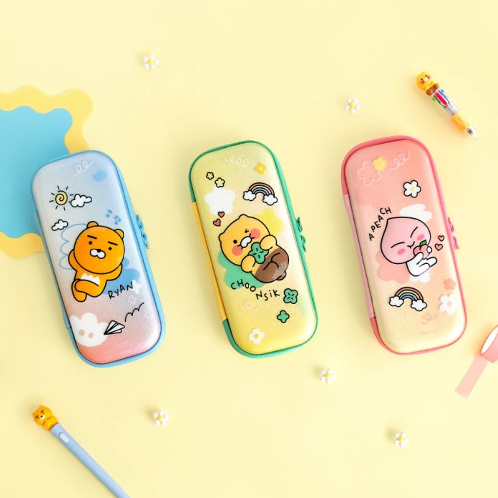 Kakao Friends EVA Pencil Case | Embossed 3D Character | 180° Large Capacity (30 Pens) | Shockproof Pouch | Designed in Korea